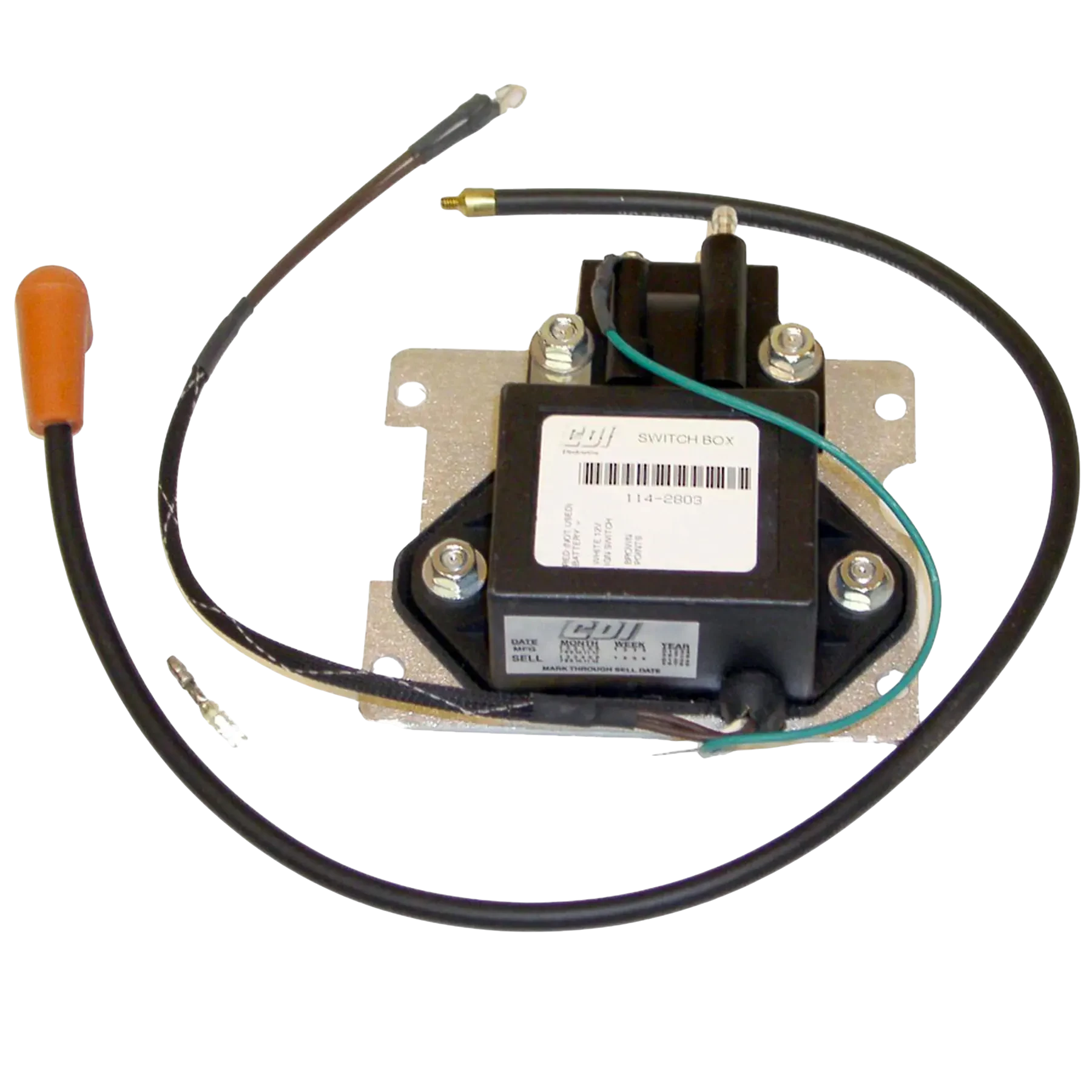 114-2803 is a replacement ignition switch box used on 110 HP 6cyl Mercury/Mariner 1966-67 models with Serial # 1962462 thru 2103722. Helps correct weak spark, misfire, or intermittent no-spark conditions.