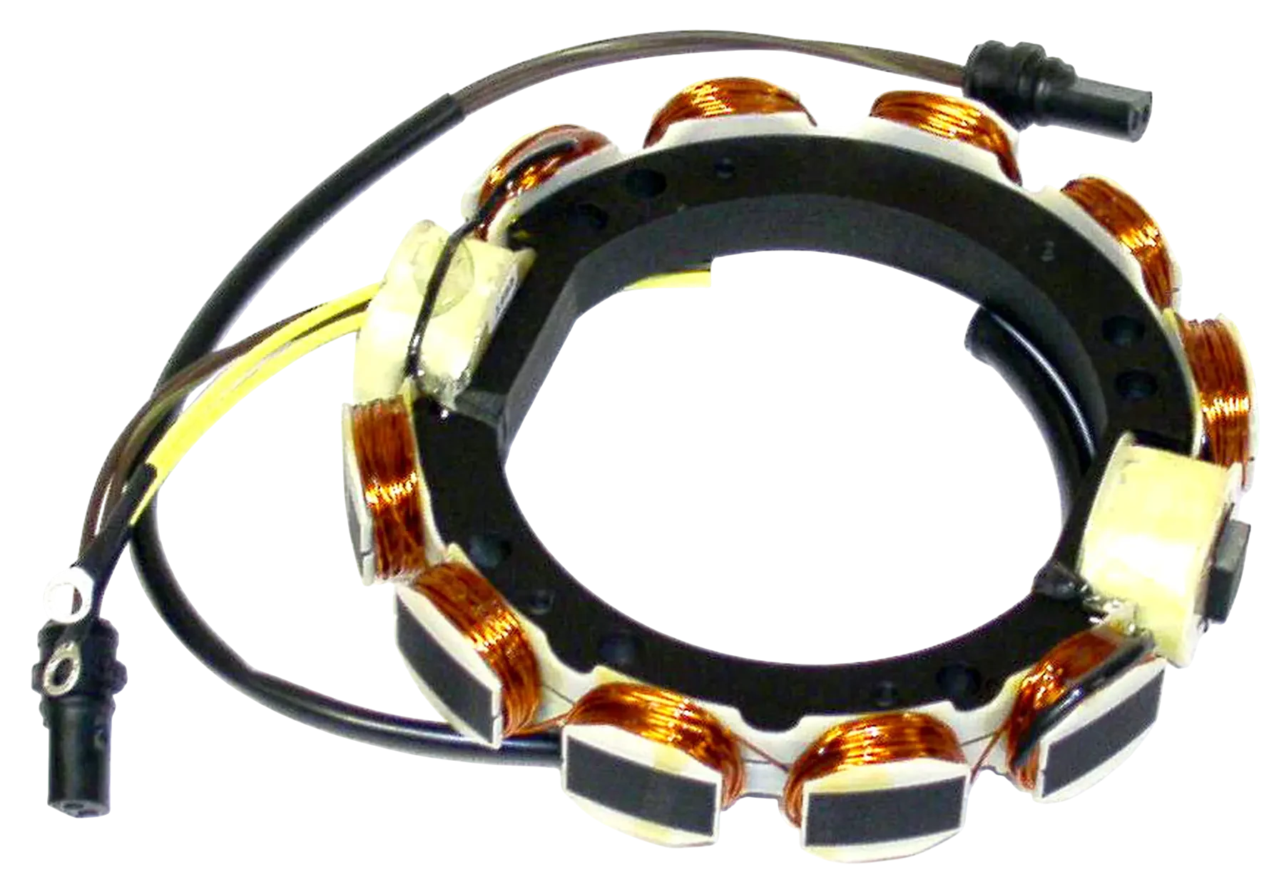 173-3537 fits 150 HP Johnson/Evinrude 1988 10 amp models as an ignition stator. Supplies electrical output for the ignition system on compatible engines.