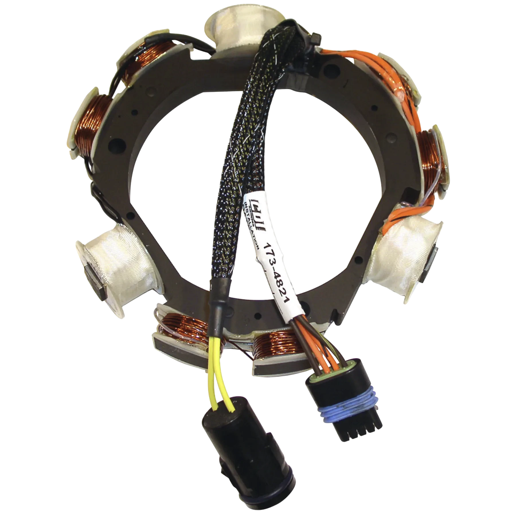 173-4821 is an ignition stator for 35 HP Johnson/Evinrude 1996-97 and 2000 models with TNT. Generates ignition voltage needed for consistent spark delivery.
