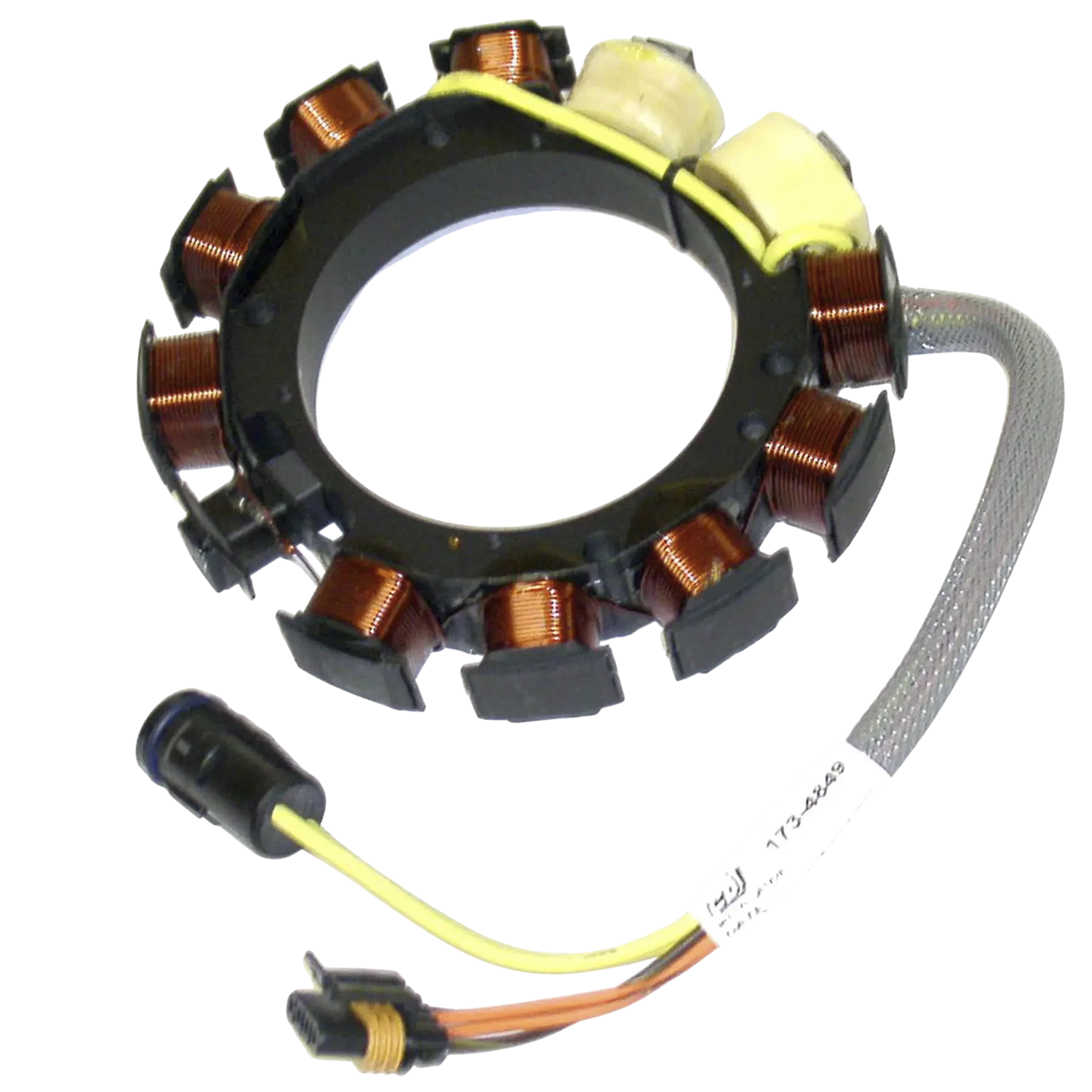 173-4849 fits 80 HP Johnson/Evinrude 2000 Jet models as an ignition stator. Restores dependable ignition charging output in demanding marine conditions.