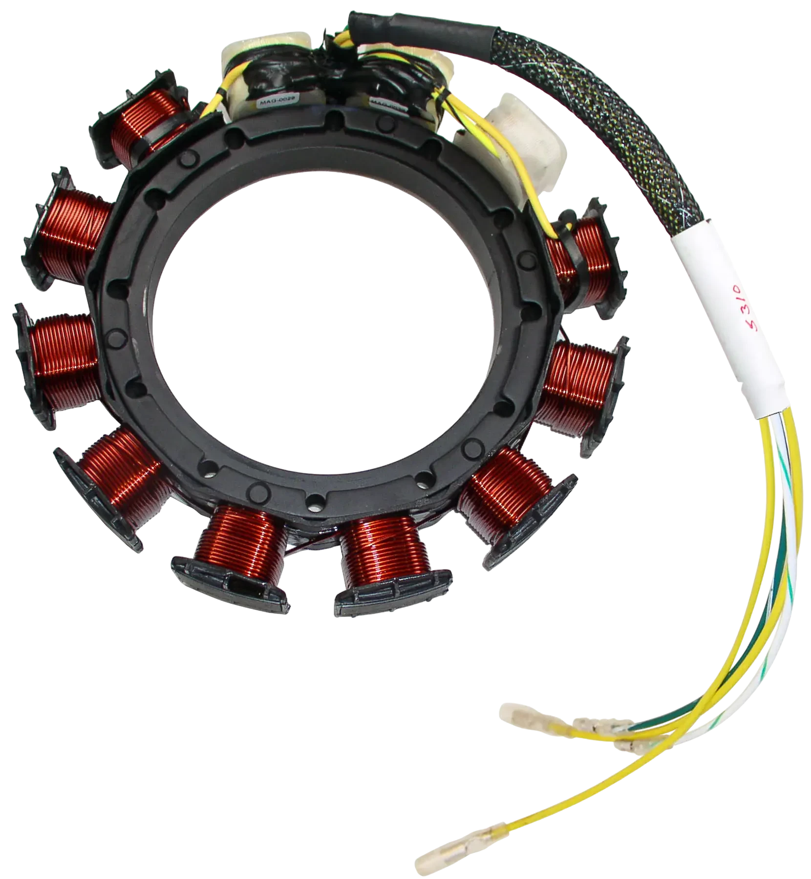 174-2386 is a replacement ignition stator used on 25 HP manual start 4 stroke Mercury/Mariner 1998-2005 models with Serial # OG590000 thru 1B344298. Supports steady ignition voltage during starting and running conditions.
