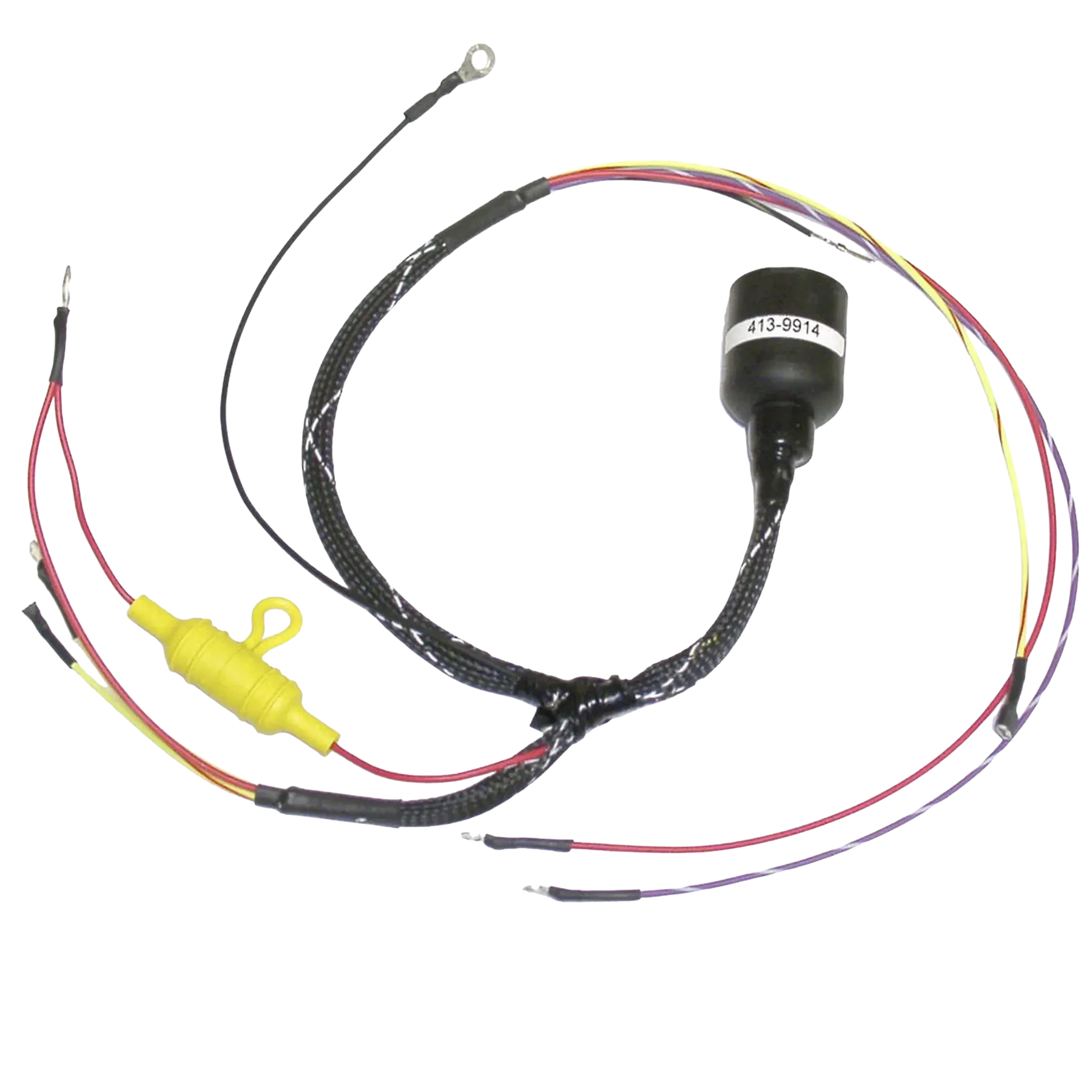 413-9914 is a replacement ignition engine harness used on 20 HP Johnson/Evinrude 1977-81 electric start models. Helps correct ignition-related running problems on matching applications.