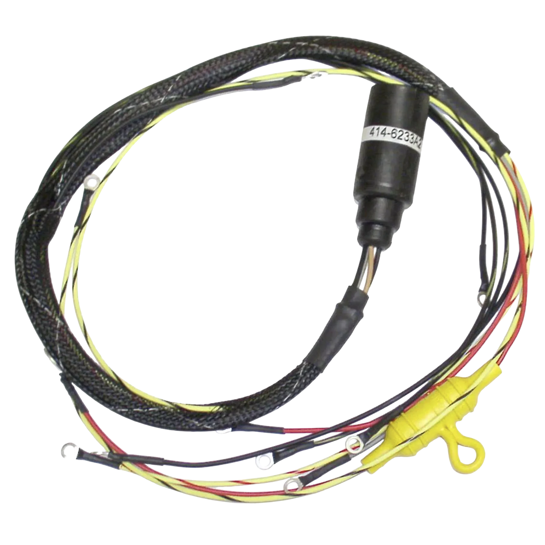 414-6233A2 is a replacement ignition engine harness used on 75 HP 4cyl Mercury/Mariner 1984-88 models with Serial # 6432901 thru OC221499. Used to replace worn or failed ignition components in outboard service.